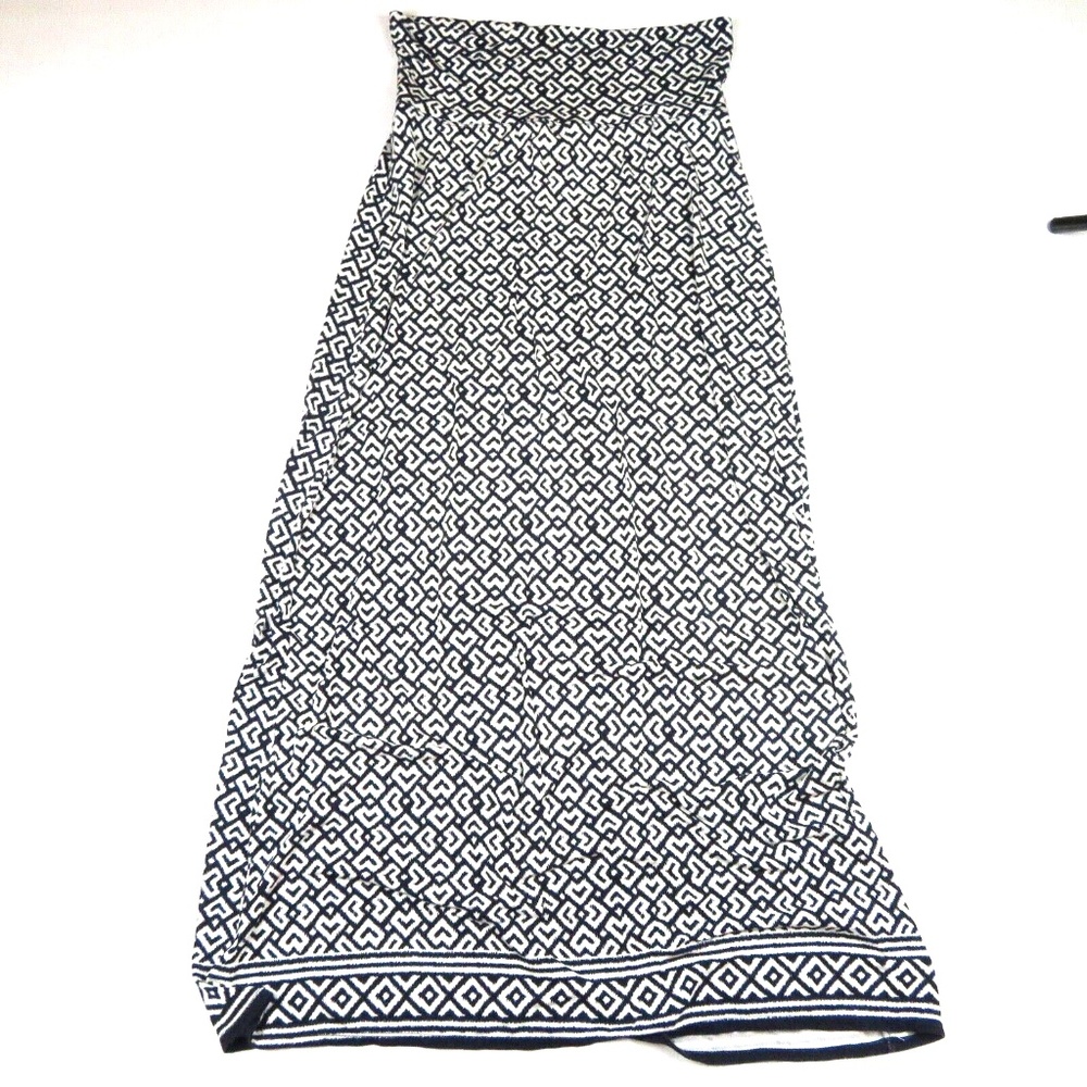 MAX STUDIO dark navy blue white prints roll-up waist/ strapless dress